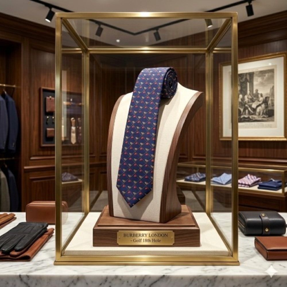 Burberry London Silk Tie Navy Blue Golf 18th Hole Made in Italy Luxury‎ 3.5"
